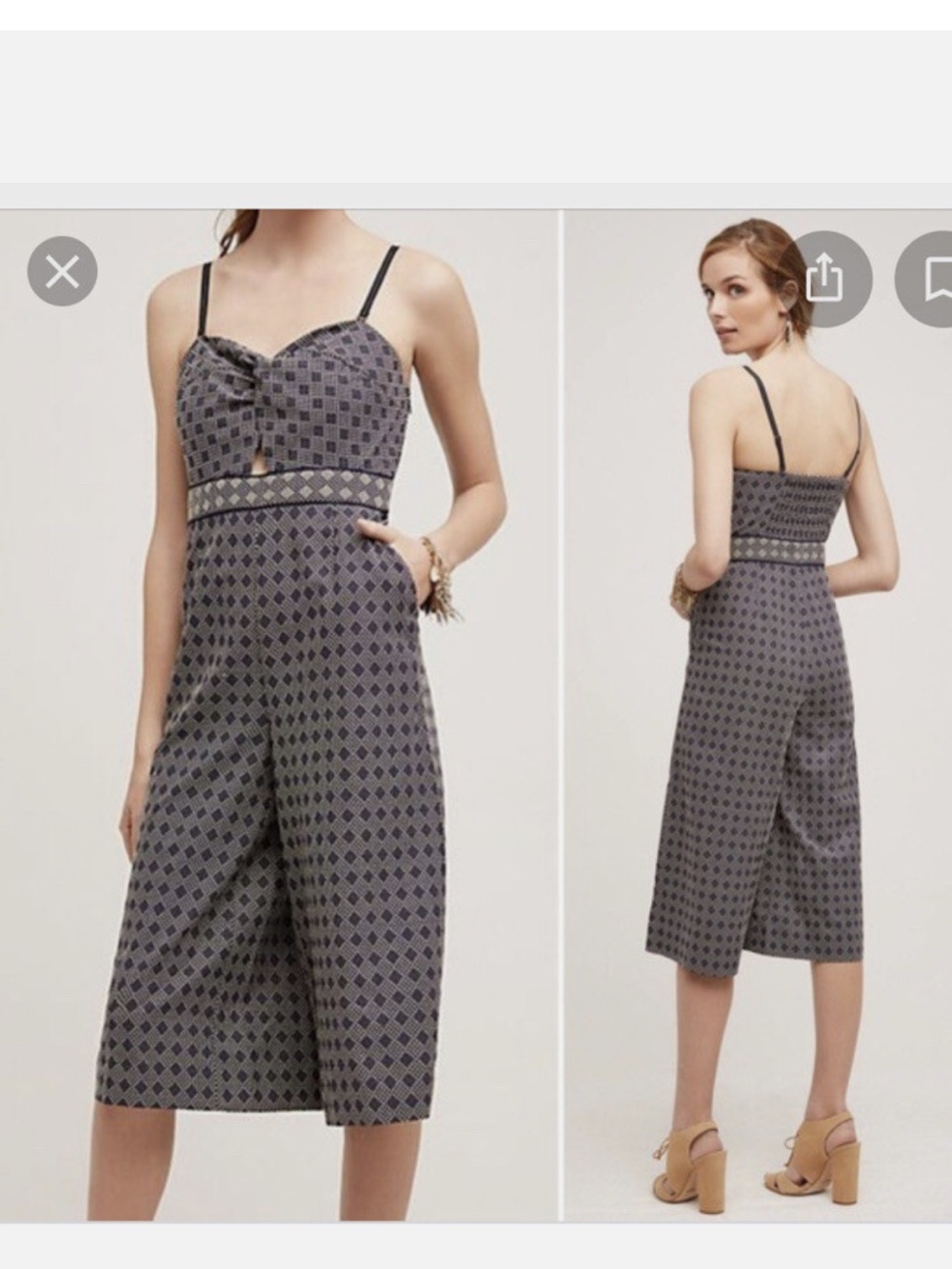 Anthropologie Elevenses Navy and White Printed Jumpsuit